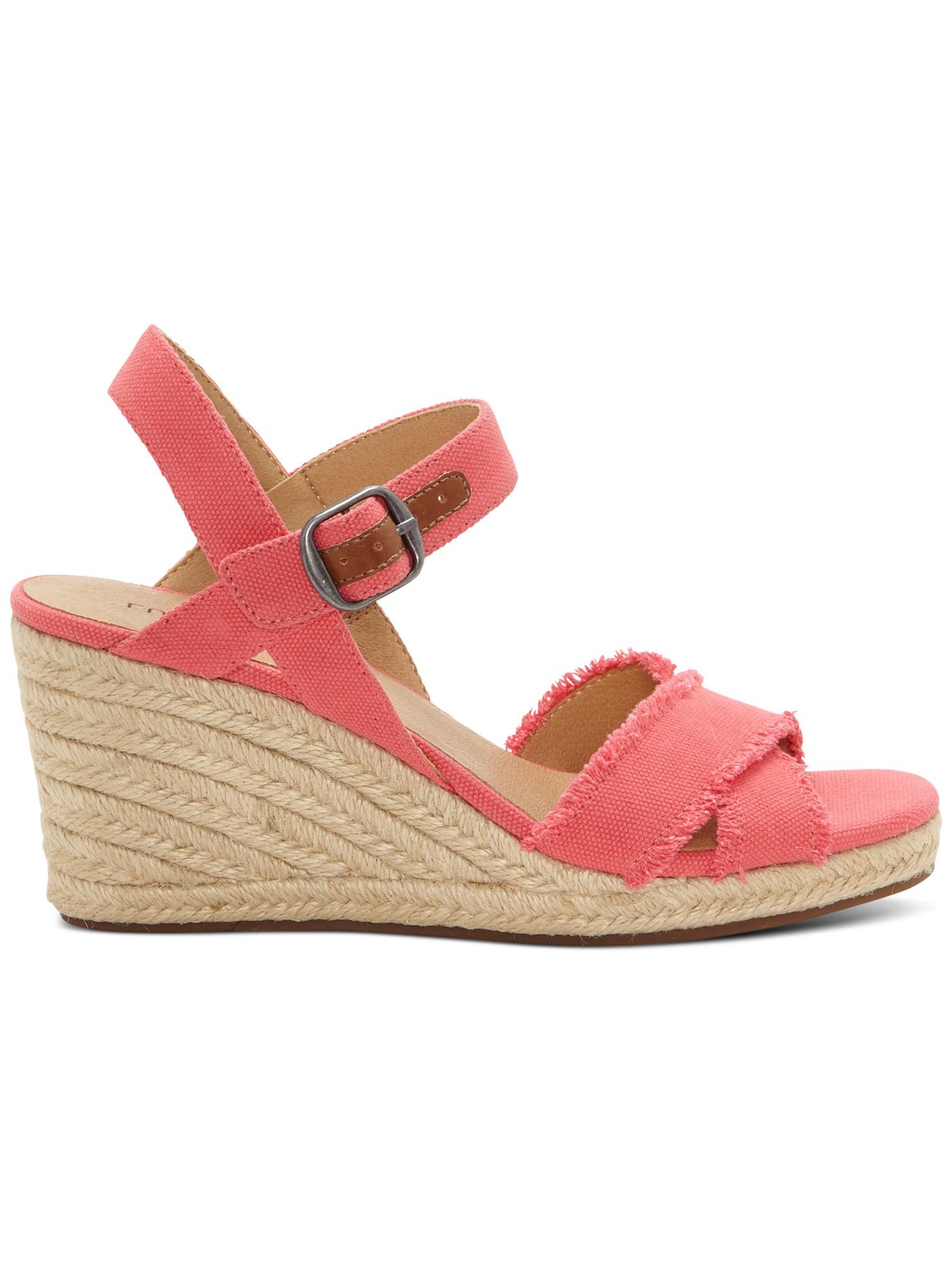 LUCKY BRAND Womens Pink 1/2" Platform Frayed Detail Adjustable Strap Cushioned Margaline Round Toe Wedge Buckle Espadrille Shoes 9.5 M