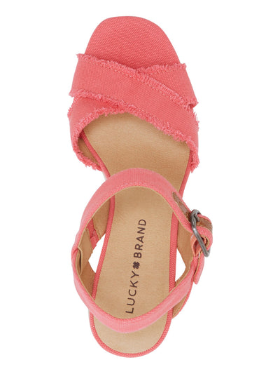 LUCKY BRAND Womens Pink 1/2" Platform Frayed Detail Adjustable Strap Cushioned Margaline Round Toe Wedge Buckle Espadrille Shoes 7 M
