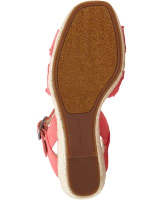 LUCKY BRAND Womens Pink 1/2" Platfrom Frayed Detail Adjustable Strap Cushioned Margaline Round Toe Wedge Buckle Espadrille Shoes M