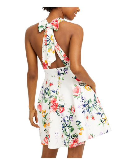 CITY STUDIO Womens Beige Floral Sleeveless V Neck Mini Fit + Flare Dress Juniors 9