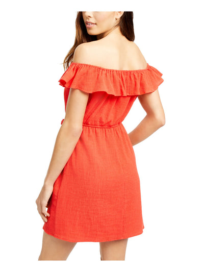 CITY STUDIO Womens Coral Sleeveless Off Shoulder Short Shift Dress XS