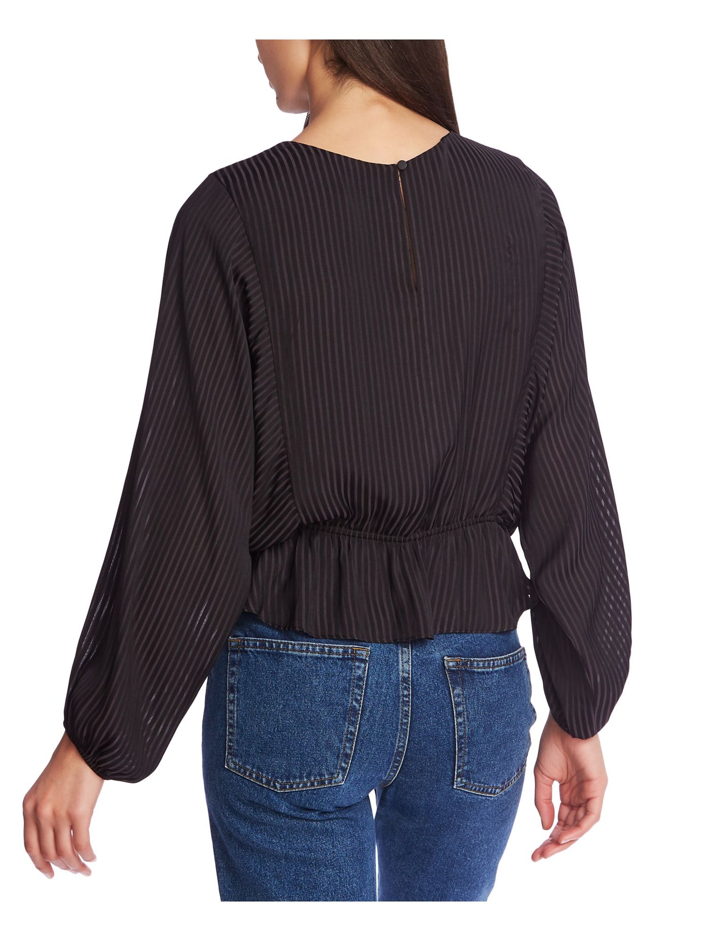 1. STATE Womens Black Striped Long Sleeve Crew Neck Blouse XXS