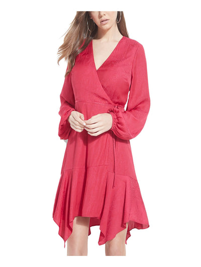 GUESS Womens Tie Long Sleeve Above The Knee Evening Wrap Dress