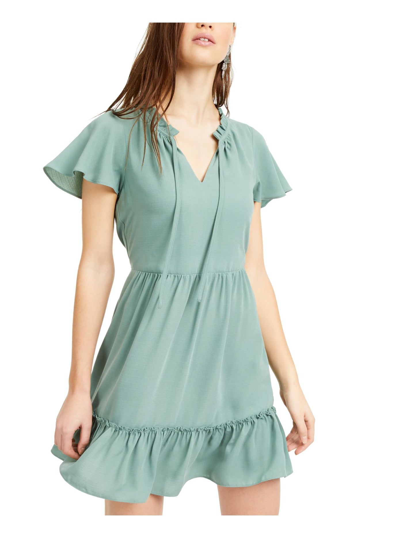 BCX Womens Green V Neck Short Fit + Flare Dress XL