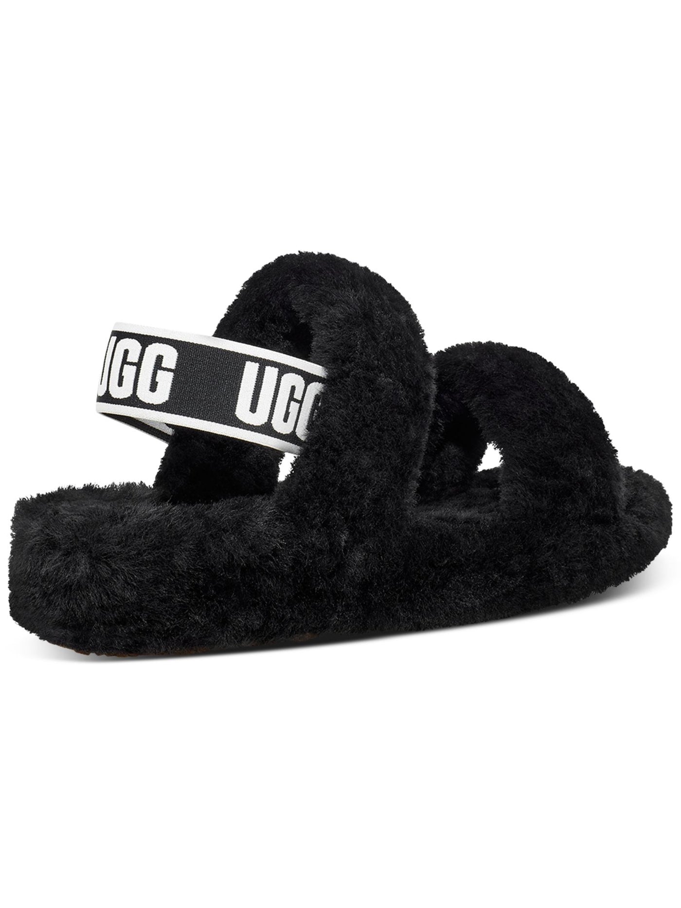 UGG Womens Black Logo Stretch Oh Yeah Round Toe Wedge Slip On Leather Slingback Sandal 9