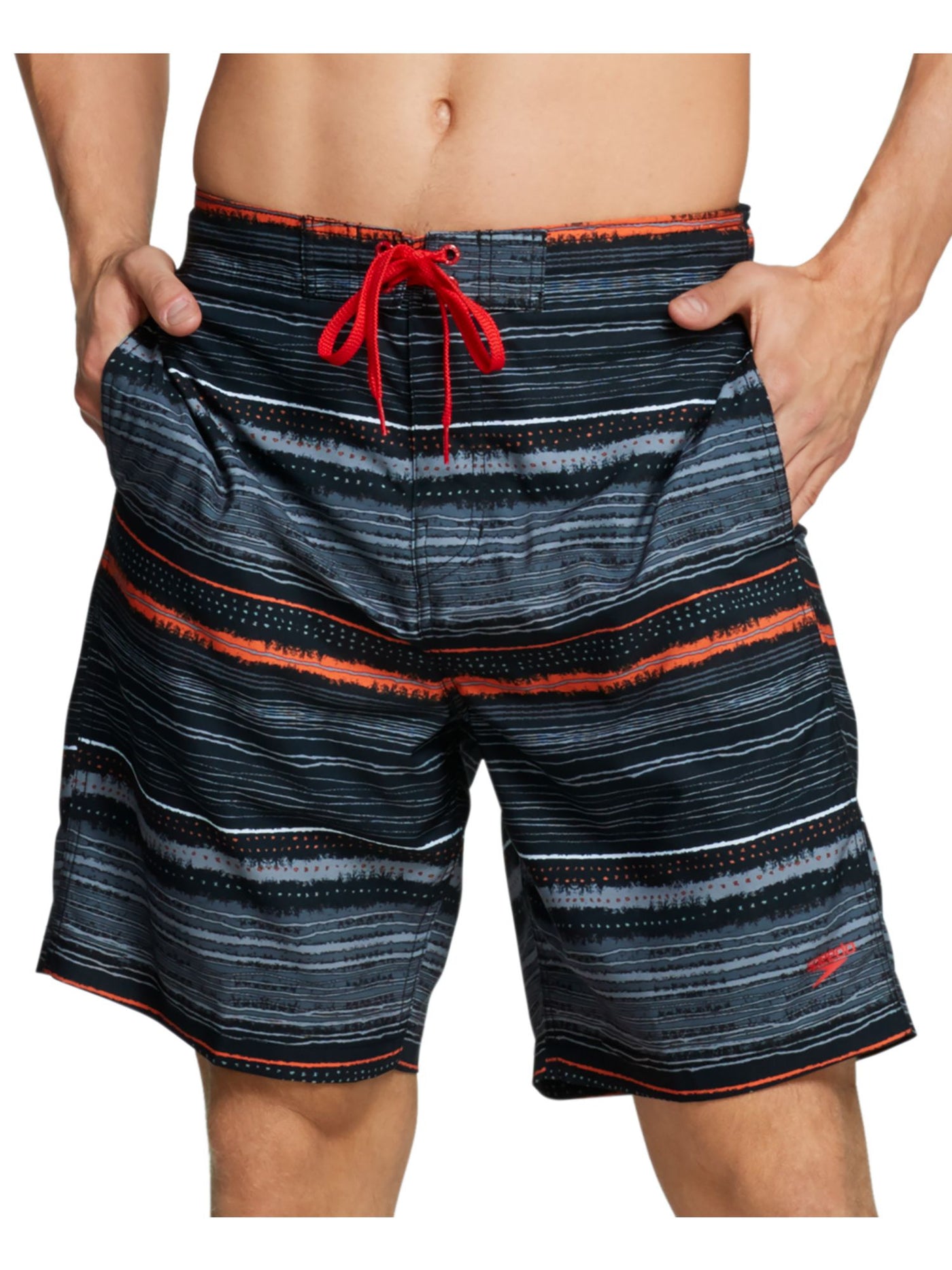 SPEEDO Mens Black Striped Regular Fit Shorts XL