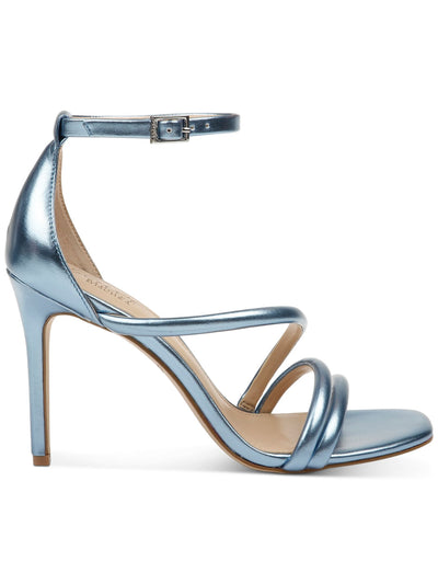 JEWEL BADGLEY MISCHKA Womens Light Blue Ankle Strap Tubular Design Iridescent Asymmetrical Adjustable Strap Naylor Square Toe Stiletto Buckle Dress Sandals Shoes 8 M