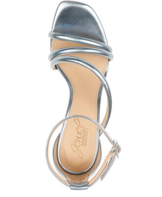 JEWEL BADGLEY MISCHKA Womens Light Blue Ankle Strap Tubular Design Iridescent Asymmetrical Adjustable Strap Naylor Square Toe Stiletto Buckle Dress Sandals Shoes M