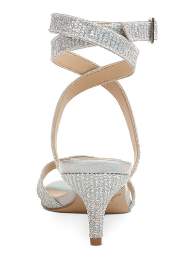 JEWEL BADGLEY MISCHKA Womens Silver Glitter Strappy Newton Round Toe Kitten Heel Buckle Dress Sandals Shoes 6.5 M