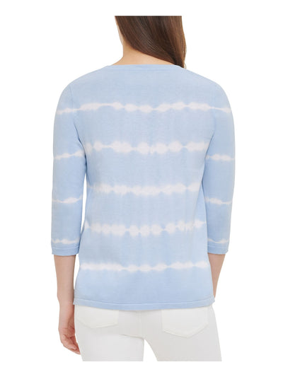 CALVIN KLEIN Womens Light Blue Acid Wash 3/4 Sleeve Jewel Neck Sweater XL