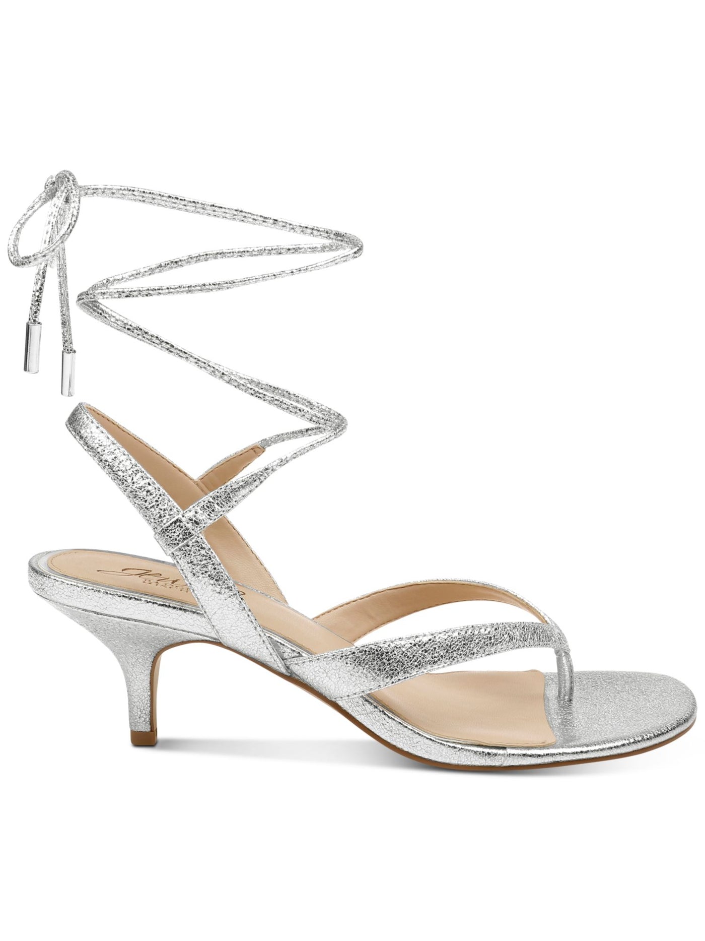 JEWEL BADGLEY MISCHKA Womens Silver Cushioned Metallic Open Toe Kitten Heel Lace-Up Dress Thong Sandals Shoes 7