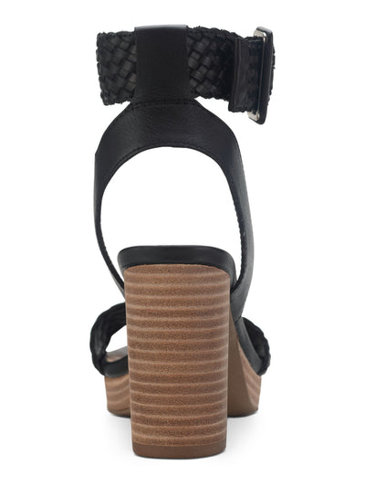 SUN STONE Womens Black Woven Ankle Strap 1/2" Platform Slip Resistant Cushioned Stefani Round Toe Block Heel Buckle Leather Dress Sandals Shoes 6.5 M