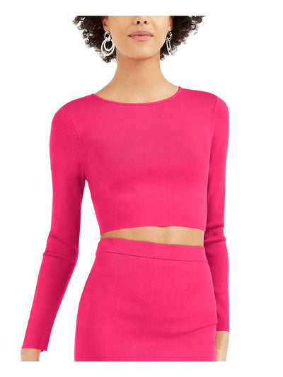 BAR III Womens Pink Long Sleeve Crew Neck Crop Top Sweater XL