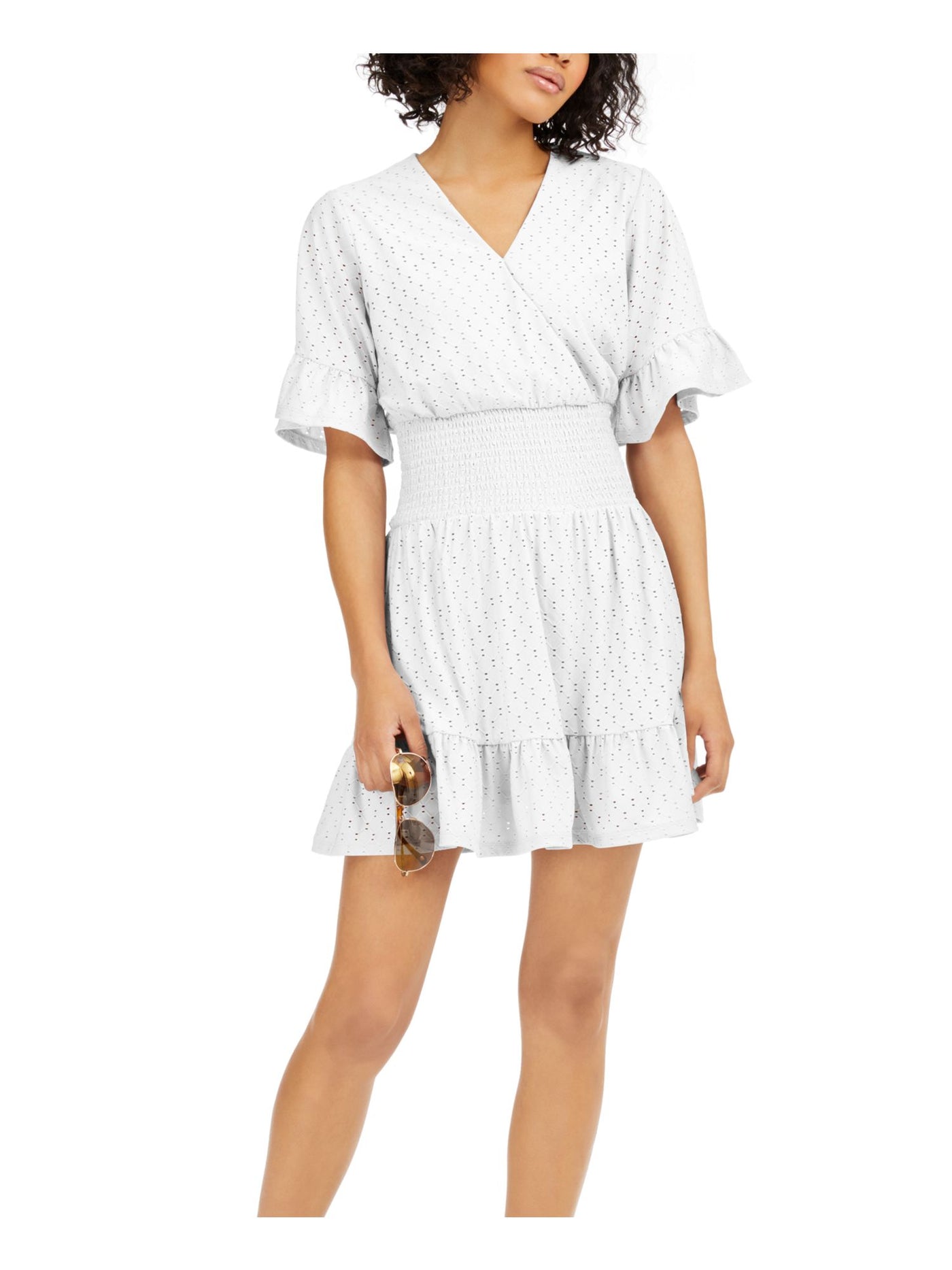 MICHAEL MICHAEL KORS Womens White Bell Sleeve V Neck Micro Mini Empire Waist Dress XXL
