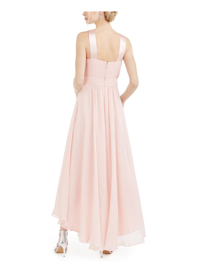 ELIZA J Womens Pink Pleated Zippered Chiffon Sleeveless Halter Full-Length Formal Hi-Lo Dress Petites 10P