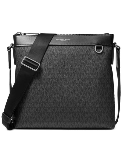 MICHAEL KORS Men's Black Greyson Monogram Logo Polyester Adjustable Strap Messenger Bag