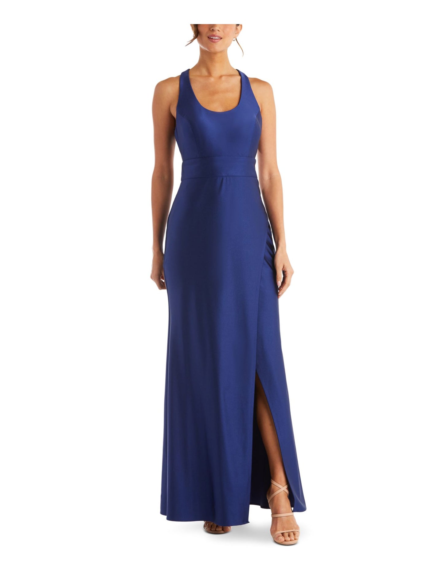 MORGAN & CO Womens Blue Zippered Cut Out Sleeveless Scoop Neck Full-Length Evening Fit + Flare Dress 7