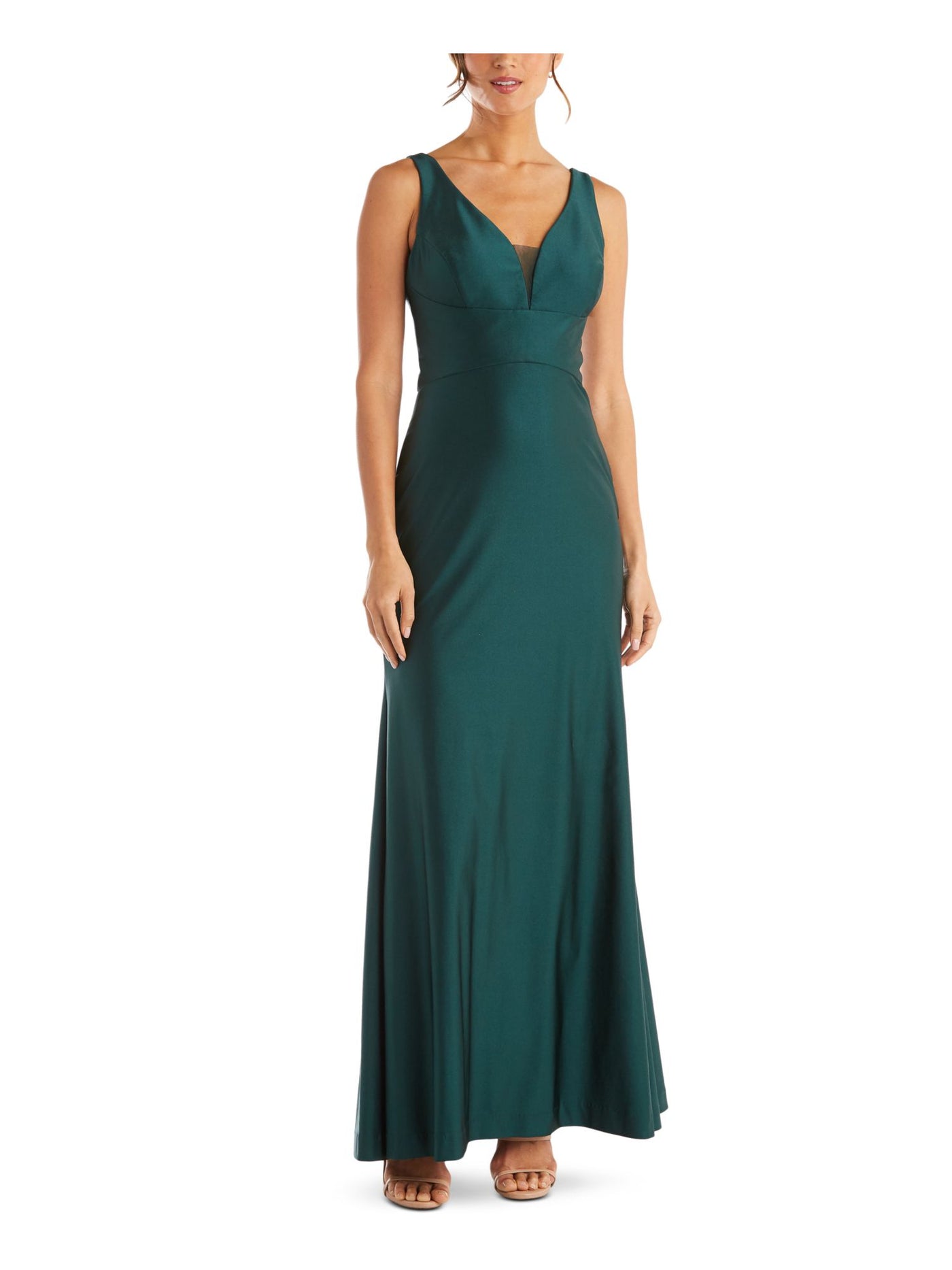 MORGAN & CO Womens Green Sleeveless V Neck Maxi Evening Dress 1