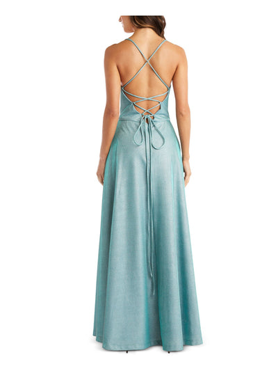 MORGAN & CO Womens Glitter Ribbed Spaghetti Strap Square Neck Full-Length Formal Fit + Flare Dress