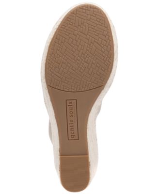 GENTLE SOULS KENNETH COLE Womens Gold Mixed Media Perforated Elastic Sling Strap Stretch Cushioned Charli Round Toe Wedge Slip On Leather Espadrille Shoes