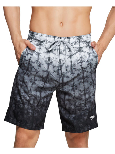 SPEEDO Mens Gray Lined Printed Athletic Fit Swim Trunks S