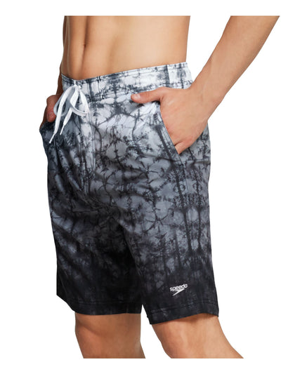 SPEEDO Mens Gray Lined Printed Athletic Fit Swim Trunks S