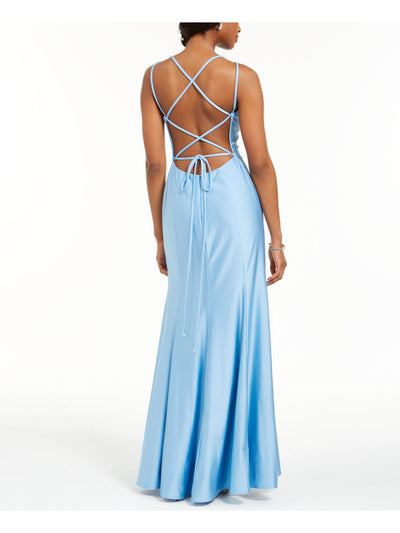 NIGHTWAY Womens Light Blue Spaghetti Strap V Neck Full-Length Evening Empire Waist Dress 8