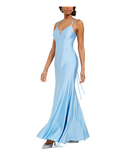 NIGHTWAY Womens Light Blue Spaghetti Strap V Neck Full-Length Evening Empire Waist Dress 14