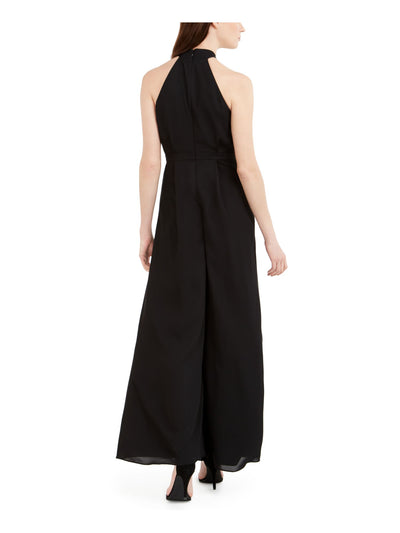 CALVIN KLEIN Womens Embellished Zippered Keyhole And Twist At Neck Lined Sleeveless Halter Evening Wide Leg Jumpsuit