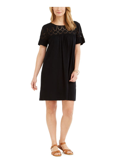 STYLE & COMPANY Womens Black Eyelet Flutter Sleeve Above The Knee Shirt Dress XS