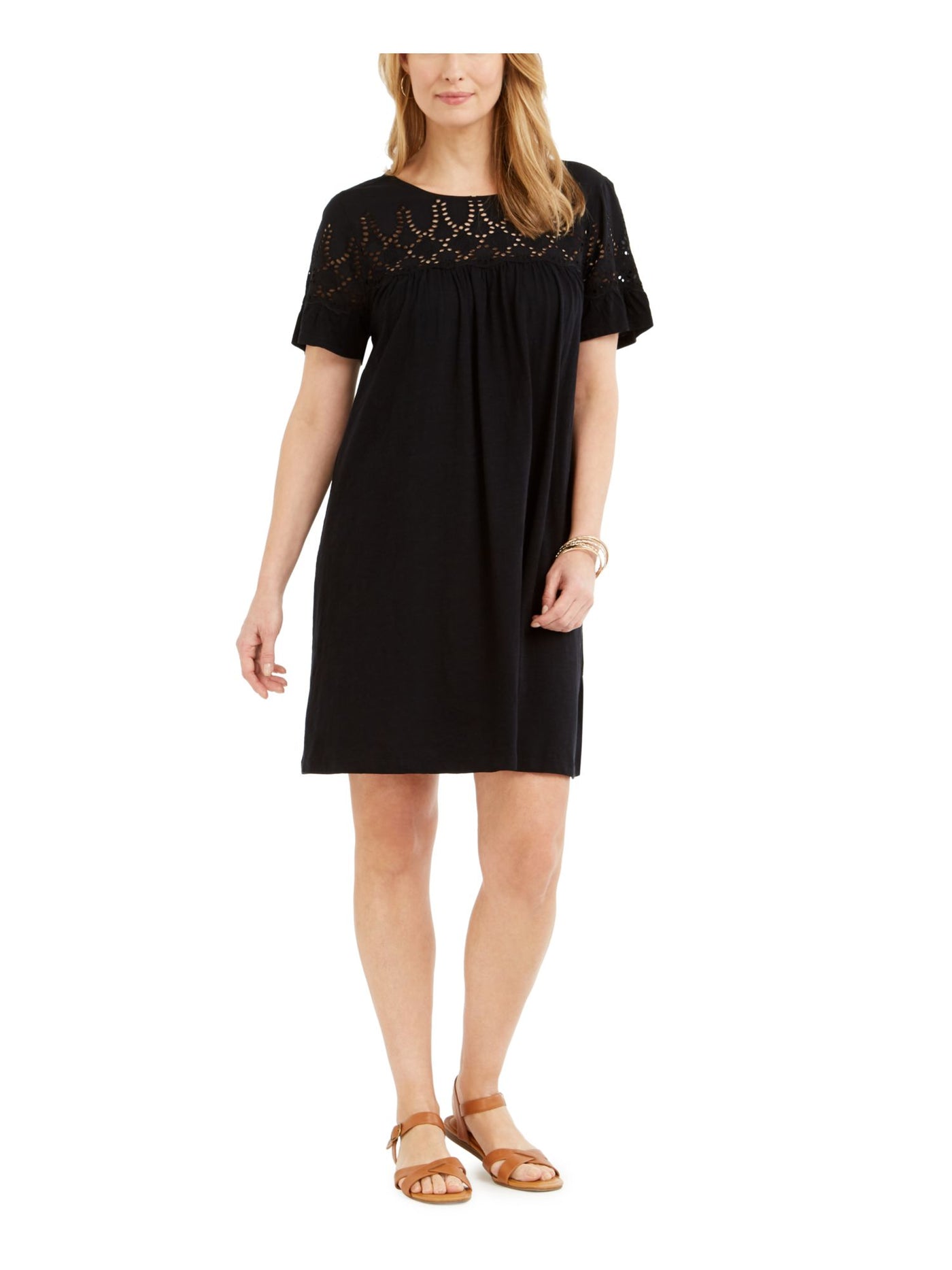 STYLE & COMPANY Womens Eyelet Flutter Sleeve Above The Knee Shirt Dress