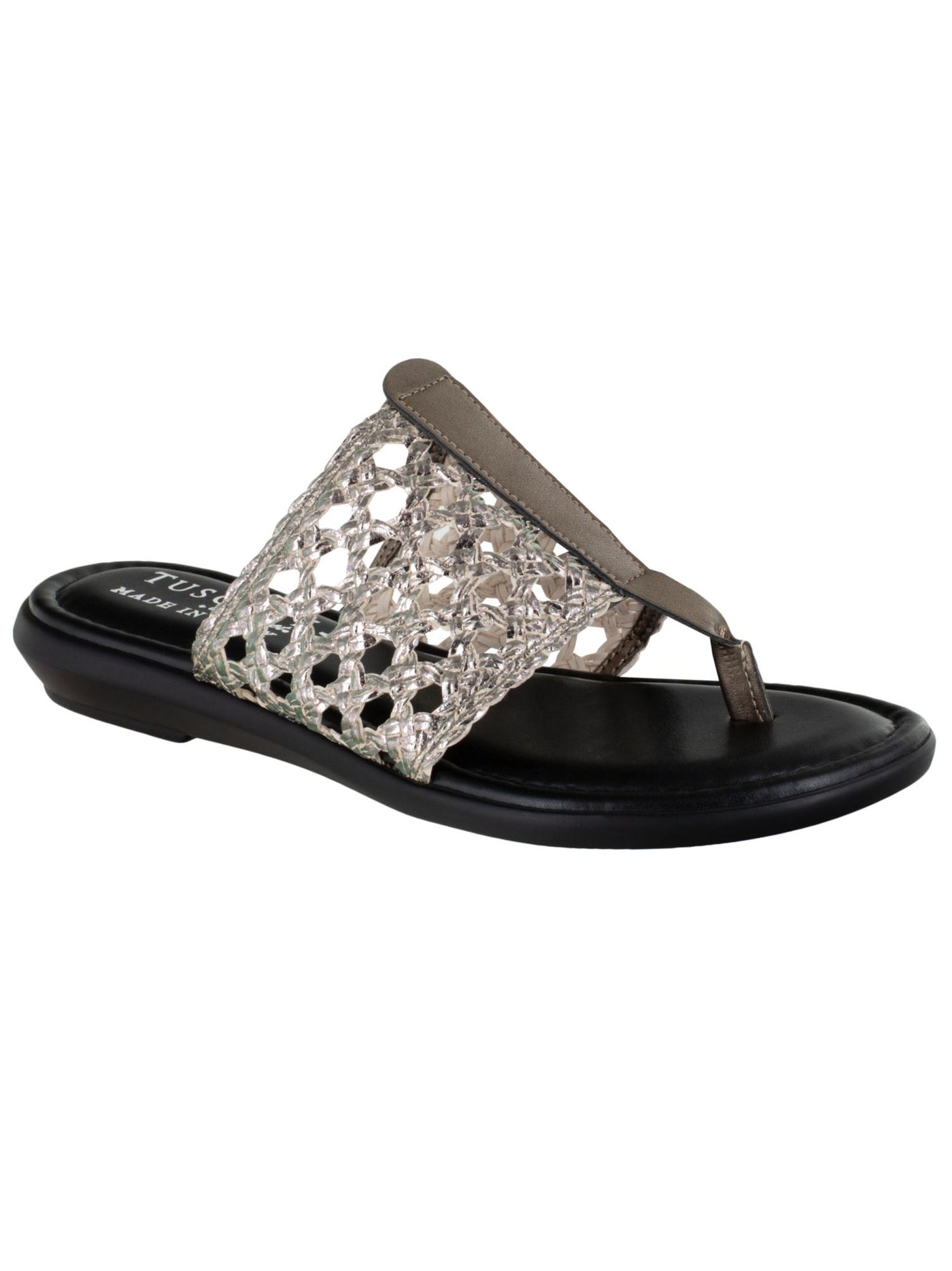 EASY STREET Womens Black Woven Cushioned Metallic Carlina Round Toe Slip On Thong Sandals Shoes 6.5 M