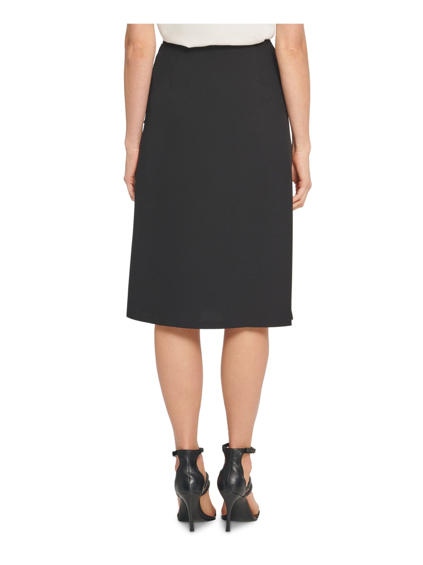 DKNY Womens Black Ruffled Below The Knee A-Line Skirt Size: 0