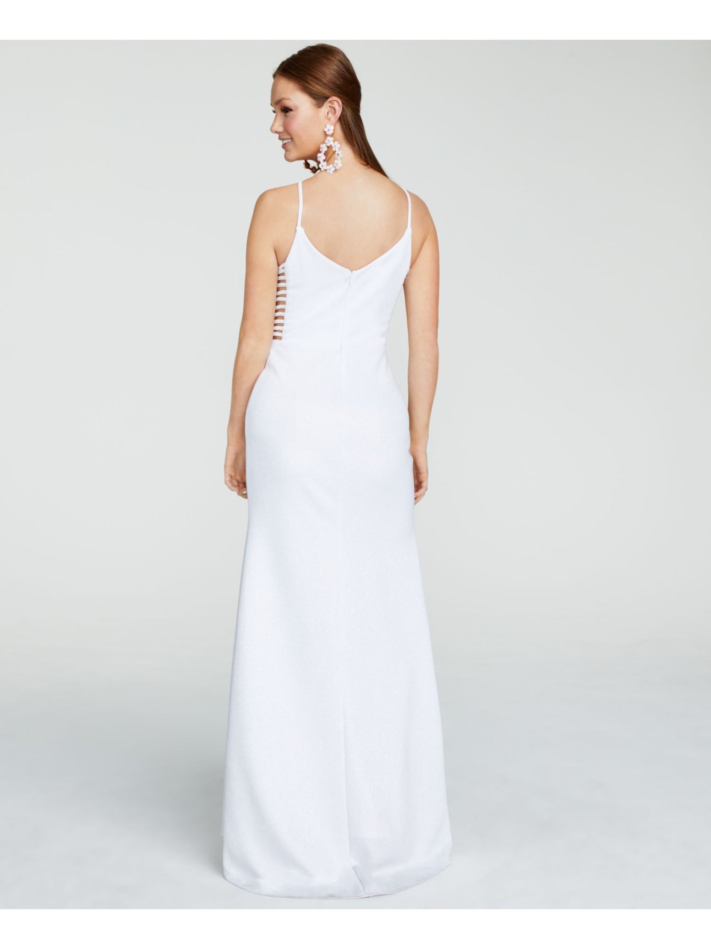 JUMP APPAREL Womens White Glitter Cut Out Sleeveless Halter Full-Length Formal Fit + Flare Dress Juniors 3\4
