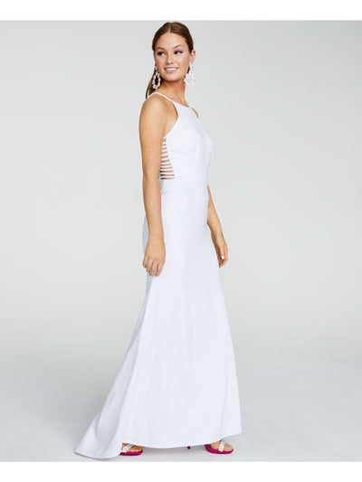 JUMP APPAREL Womens White Glitter Cut Out Sleeveless Halter Full-Length Formal Fit + Flare Dress Juniors 3\4