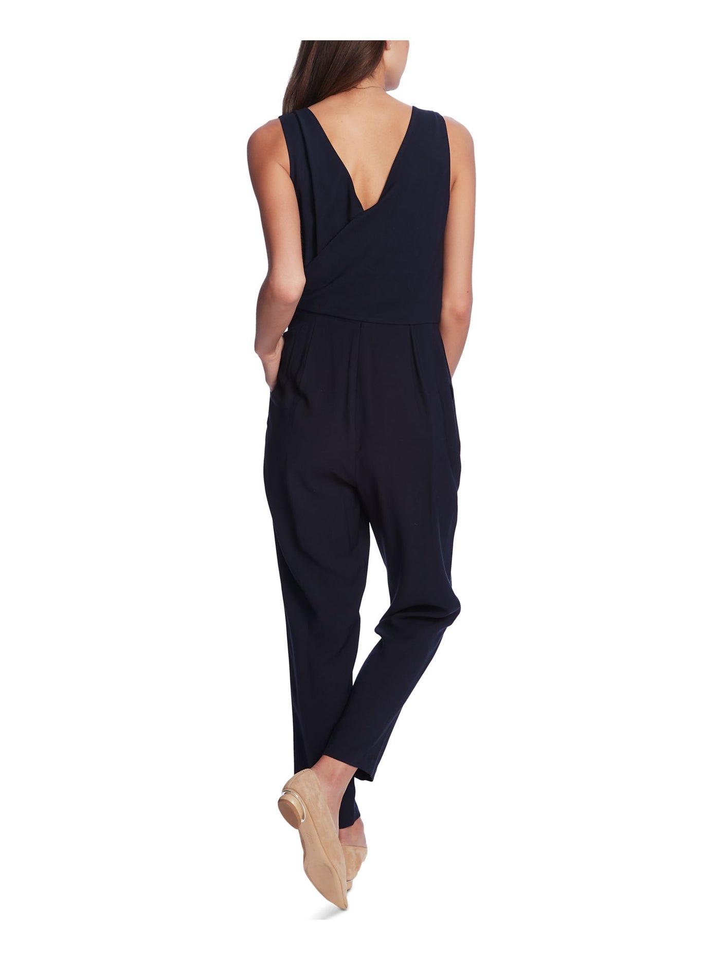 1. STATE Womens Navy Pocketed Sleeveless V Neck Evening Faux Wrap Wide Leg Jumpsuit 8