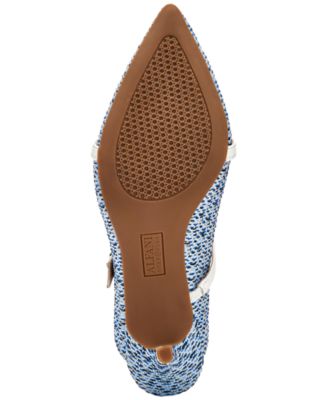 ALFANI Womens Blue Woven Padded Open Back Shoe Strappy Jaaii Stiletto Slip On Mules M
