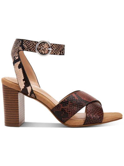 ALFANI Womens Brown Snake Print Crisscross Straps Cushioned Ankle Strap Irinna Square Toe Block Heel Buckle Sandals Shoes 5.5 M