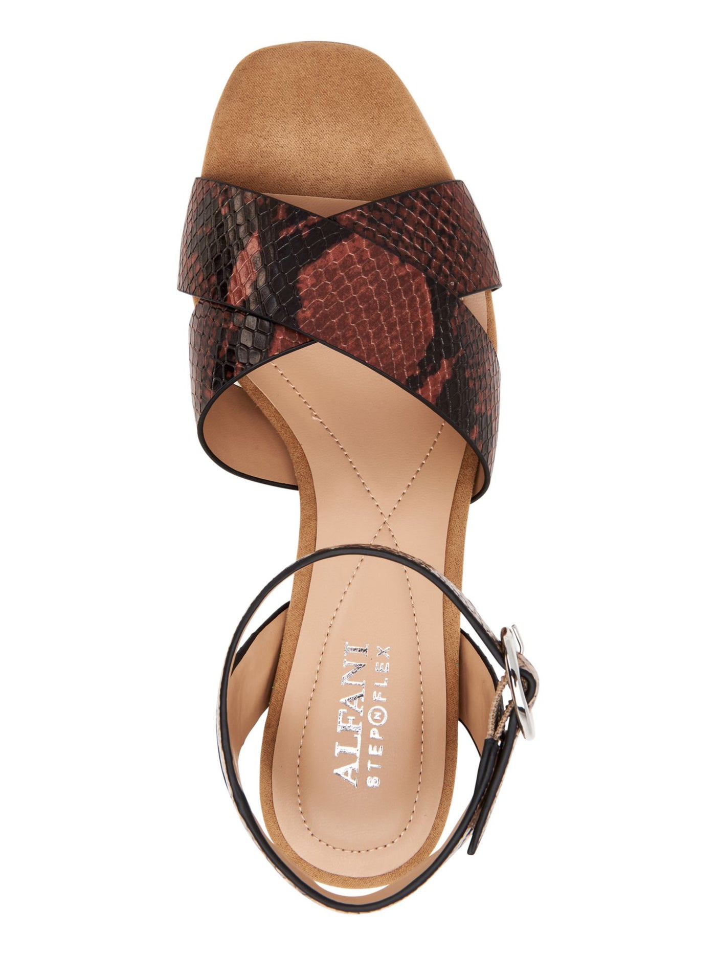 ALFANI Womens Brown Snakeskin Adjustable Comfort Cushioned Ankle Strap Irinna Square Toe Block Heel Buckle Dress Sandals Shoes 6.5 M