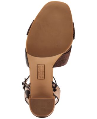 ALFANI Womens Brown Snakeskin Adjustable Comfort Cushioned Ankle Strap Irinna Square Toe Block Heel Buckle Dress Sandals Shoes M