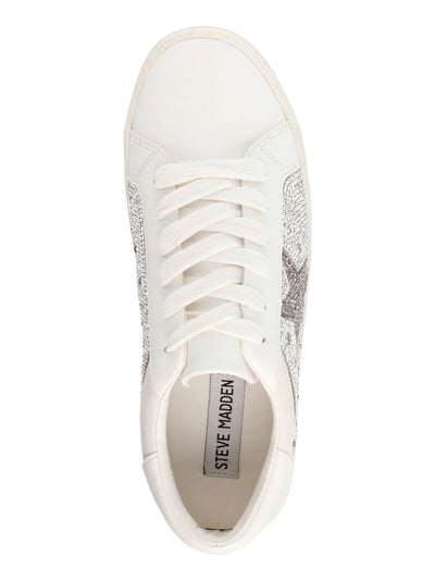 STEVE MADDEN Womens White Embellished Cushioned Rhinestone Philip Round Toe Platform Lace-Up Athletic Sneakers Shoes 5.5