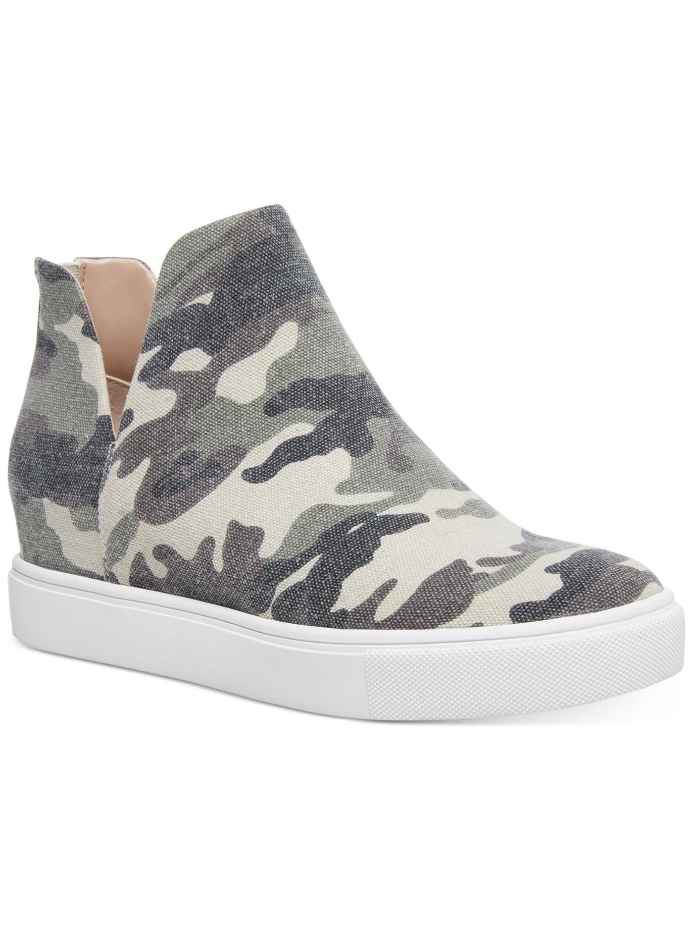 STEVE MADDEN Womens Green Camouflage V-Notch Cutouts Hidden Heel Georgie Round Toe Wedge Zip-Up Athletic Sneakers Shoes 5.5 M