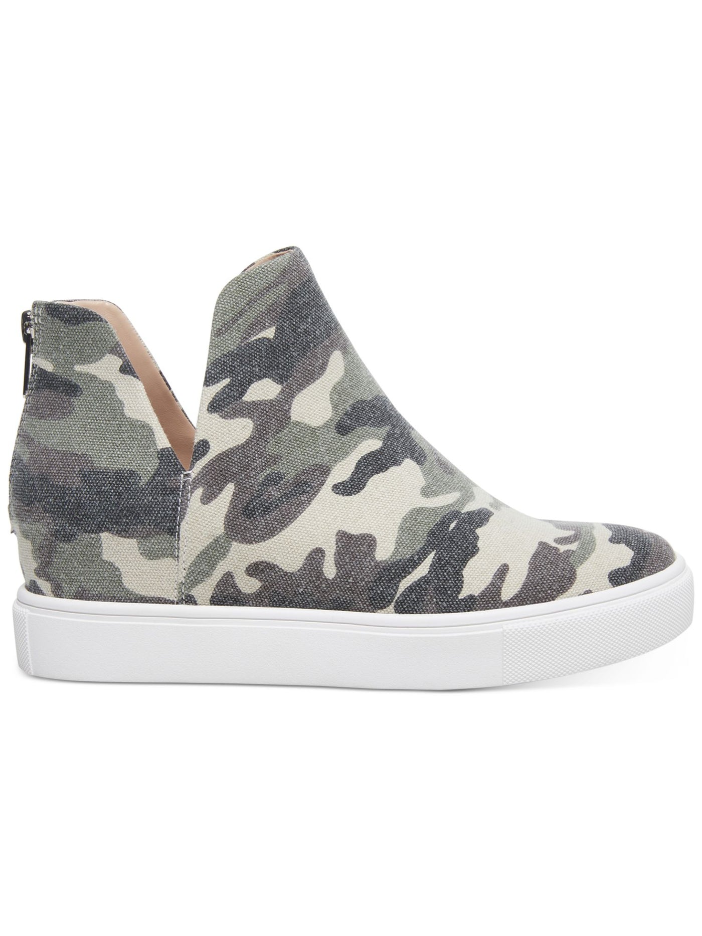STEVE MADDEN Womens Green Camouflage V-Notch Cutouts Hidden Heel Georgie Round Toe Wedge Zip-Up Athletic Sneakers Shoes 5.5 M