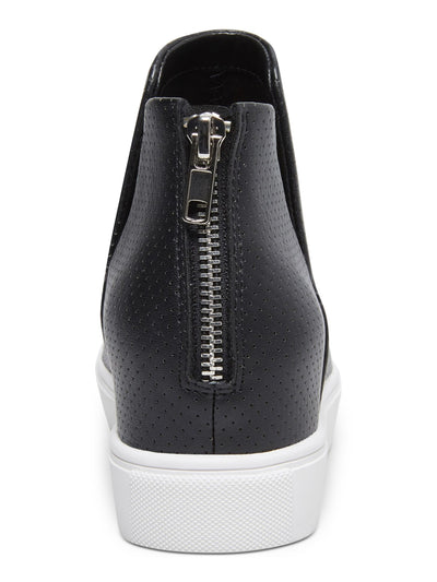 STEVE MADDEN Womens Black Pinhole 1" Platform V-Notch Cutouts Hidden Heel Georgie Round Toe Wedge Zip-Up Athletic Sneakers Shoes 8 M
