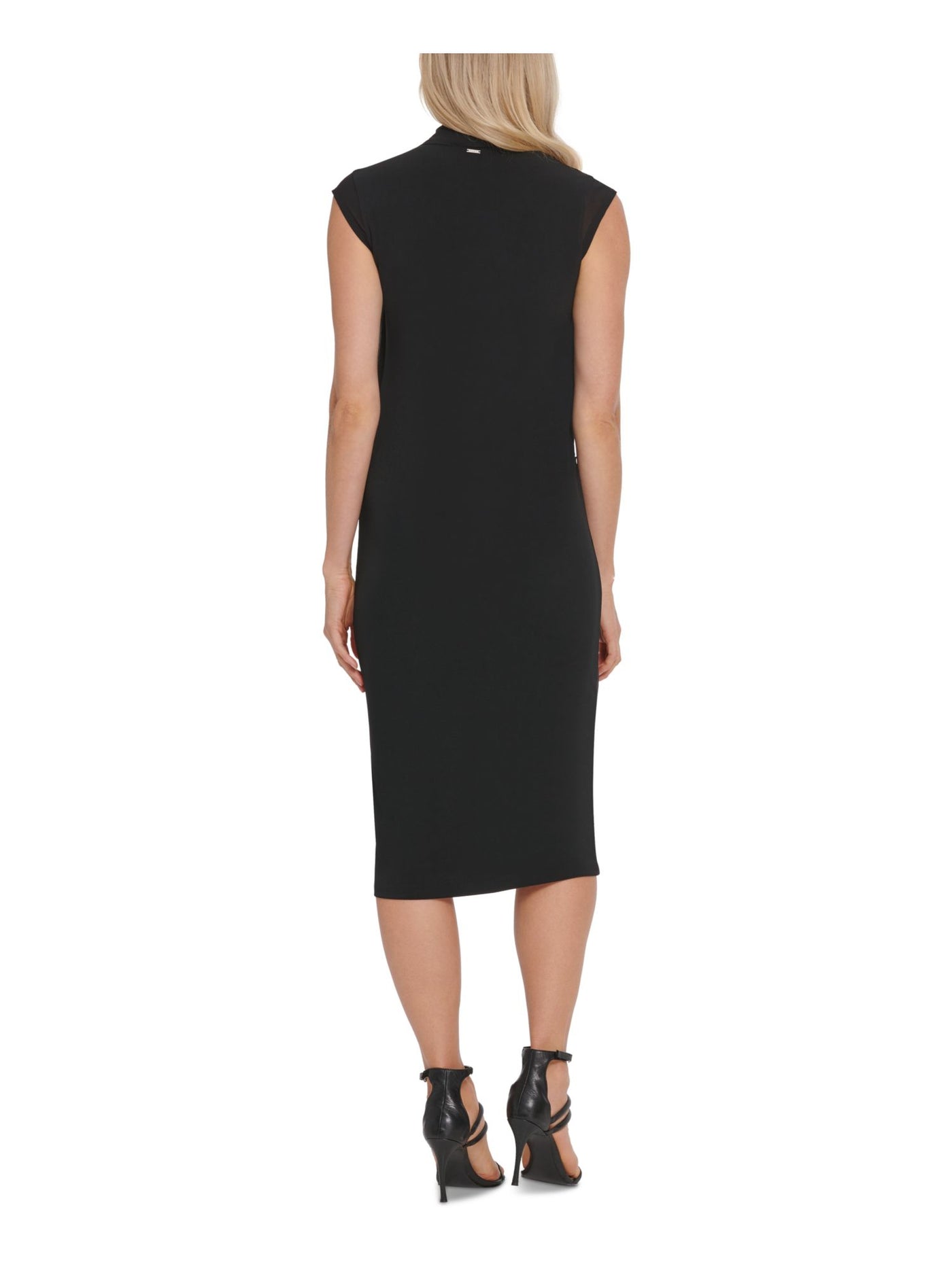 DKNY Womens Black Cap Sleeve V Neck Below The Knee Wrap Dress XS