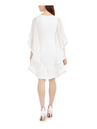 JESSICA HOWARD Womens Ivory Zippered Attached Chiffon Cape Boat Neck Above The Knee Cocktail Sheath Dress Petites 2P