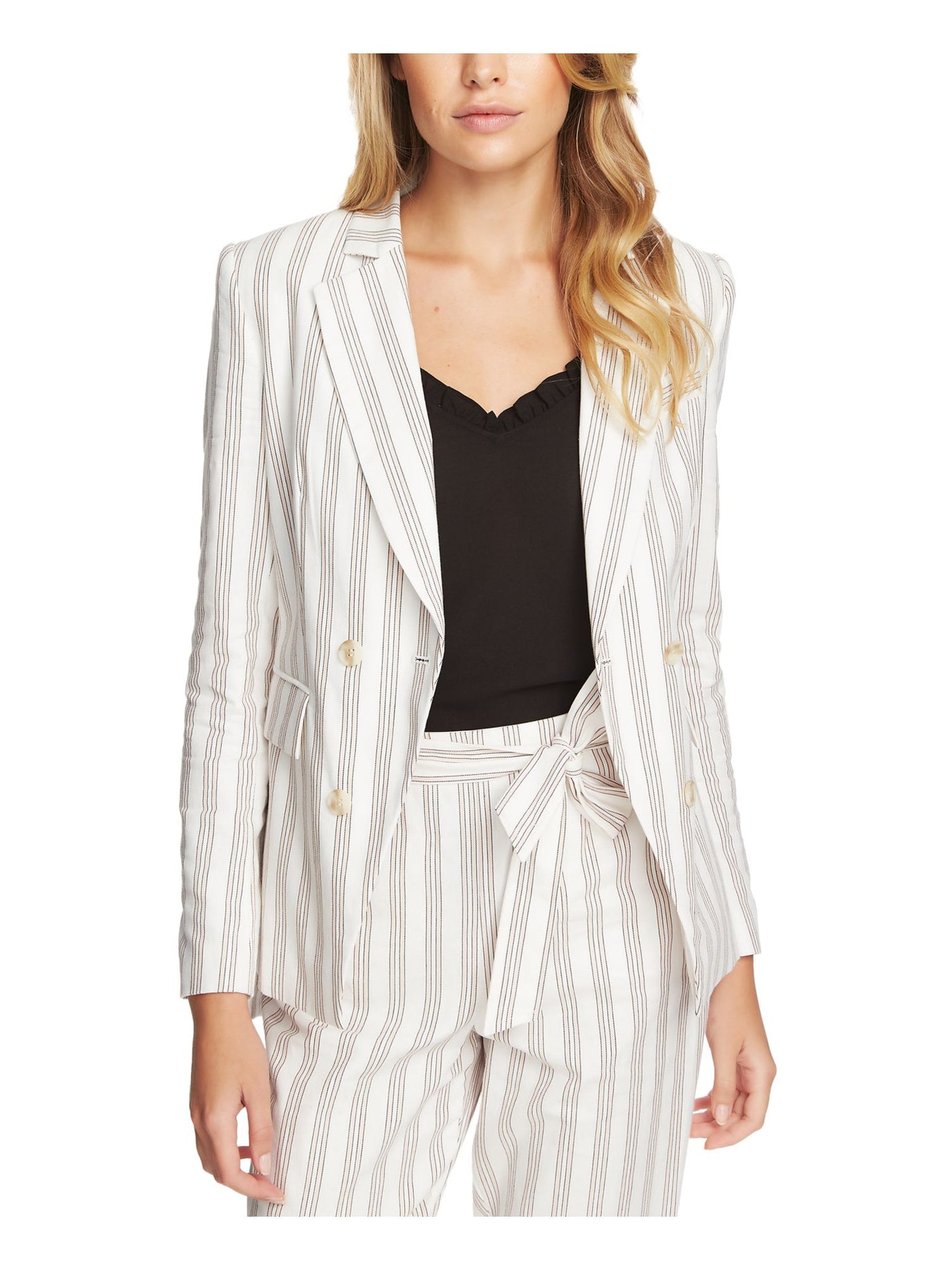 1. STATE Womens White Striped Wear To Work Blazer Jacket 6