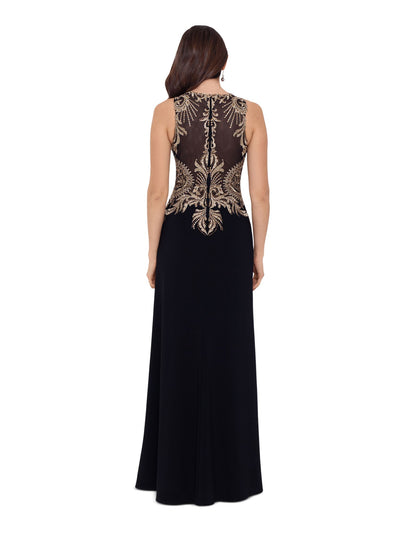 BETSY & ADAM Womens Black Embellished Zippered Patterned Sleeveless Jewel Neck Full-Length Formal Dress 2