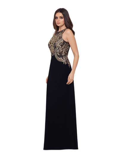 BETSY & ADAM Womens Embellished Zippered Sleeveless Jewel Neck Full-Length Formal Dress
