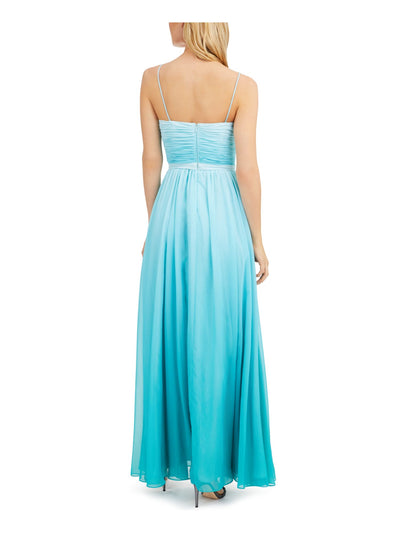 CALVIN KLEIN Womens Light Blue Zippered Pleated Chiffon Slit Ombre Spaghetti Strap V Neck Full-Length Formal Gown Dress 6